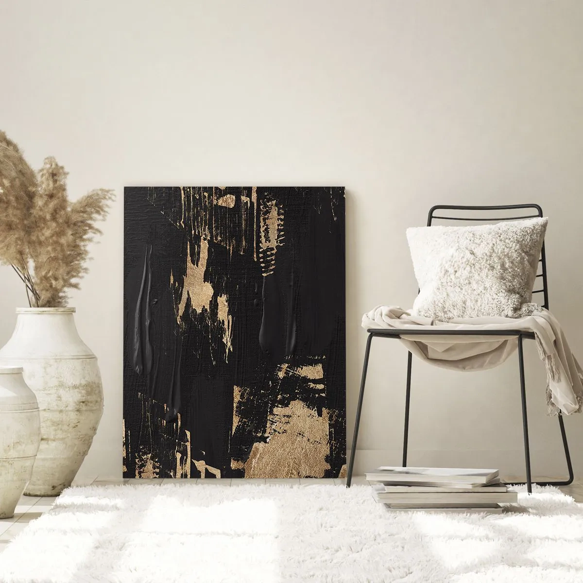 Obraz na szkle - Abstrakcyjna kompozycja w odcieniach czerni i złota - 70x100cm - Ślad dotyku - Nowoczesna dekoracja ścienna do salonu i sypialni ARTTOR