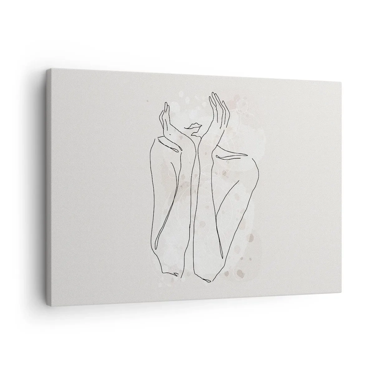 Obraz na płótnie - Linia konturowa przedstawiająca kobiece dłonie na jasnym tle - 70x50cm - Rozmarzona chwila - Nowoczesna dekoracja ścienna do salonu i sypialni ARTTOR