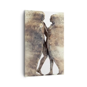 Obraz na płótnie - Abstrakcyjny duet sylwetek w piaskowych odcieniach - 80x120cm - Z prochu powstali, by kochać - Nowoczesna dekoracja ścienna do salonu i sypialni ARTTOR