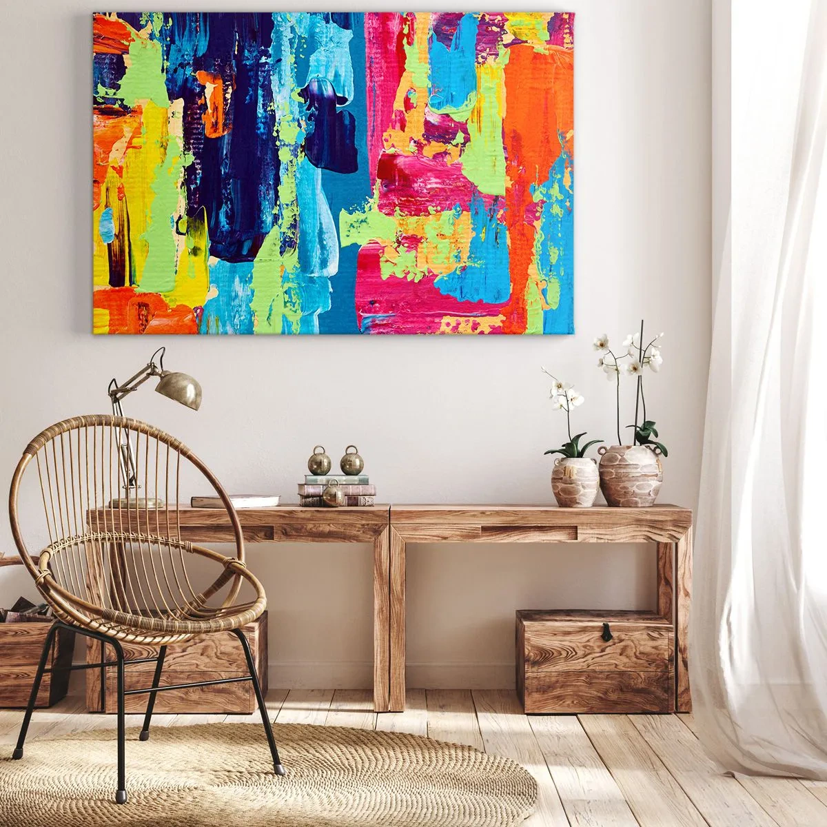 Obraz na płótnie - Abstrakcyjna kompozycja kolorów w dynamicznej formie - 70x50cm - Życie jest piękne! - Nowoczesna dekoracja ścienna do salonu i sypialni ARTTOR