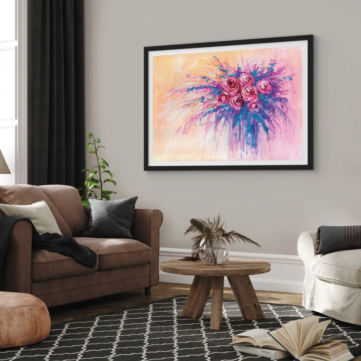 Plakat w czarnej ramie - Różana fontanna - 91x61 cm