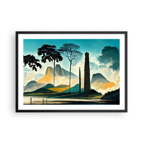 Plakat w czarnej ramie - Malowniczy pejzaż z drzewami i górami w tle - 70x50cm - Wciąż wyżej i wyżej - Nowoczesna dekoracja ścienna do salonu i sypialni ARTTOR