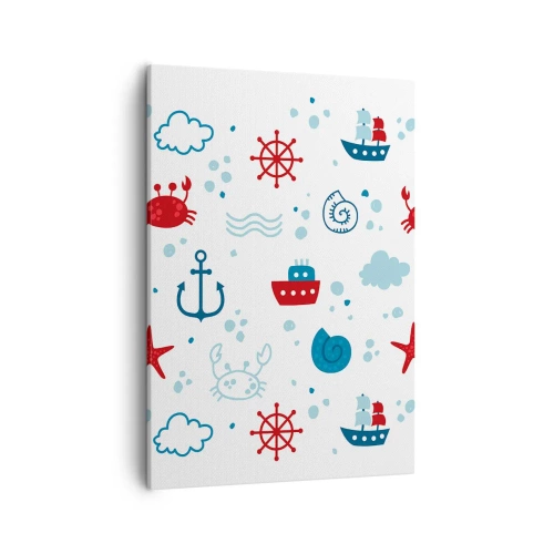 Obraz na płótnie - Morski wzór z marynistycznymi motywami - 50x70cm - Morska bajka - Nowoczesna dekoracja ścienna do salonu, kuchni i sypialni ARTTOR