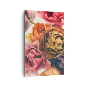 Obraz na płótnie - Bukiet różnorodnych kwiatów w intensywnych barwach - 80x120cm - Święto życia - Nowoczesna dekoracja ścienna do salonu i sypialni ARTTOR