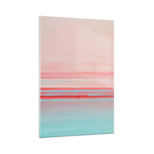 Obraz na szkle - Pastelowe linie w odcieniach różu i błękitu w minimalistycznej kompozycji - 70x100cm - Abstrakcja o świcie - Nowoczesna dekoracja ścienna do salonu i sypialni ARTTOR