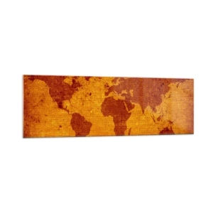 Obraz na szkle - Mapa świata w stylu vintage na tle w odcieniach brązu i złota. - 160x50cm - Zaproszenie do podróży - Nowoczesna dekoracja ścienna do salonu i sypialni ARTTOR