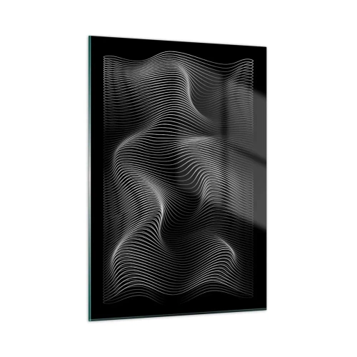 Obraz na szkle - Hipnotyzujące białe linie falujące na czarnym tle - 50x70cm - Taniec światła w przestrzeni - Nowoczesna dekoracja ścienna do salonu, kuchni i sypialni ARTTOR