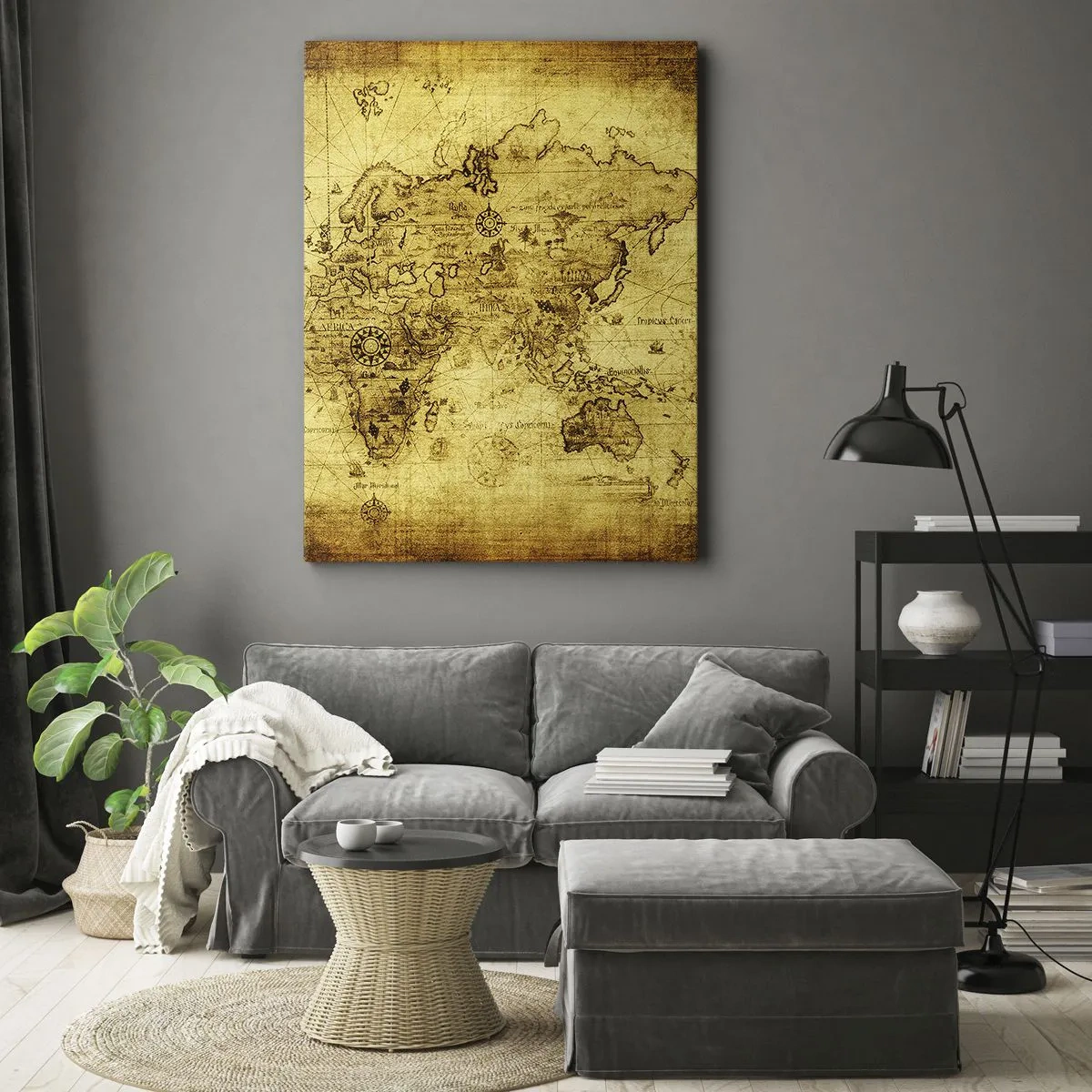 Obraz na płótnie - Starożytna mapa świata w stylu vintage - 80x120cm - Dziwny jest ten świat - Nowoczesna dekoracja ścienna do salonu i sypialni ARTTOR
