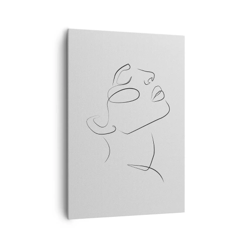 Obraz na płótnie - Minimalistyczny szkic kobiecej twarzy w profilu - 70x100cm - Meandry marzenia - Nowoczesna dekoracja ścienna do salonu i sypialni ARTTOR