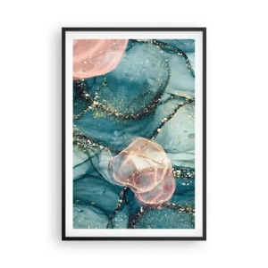 Plakat w czarnej ramie - Jedwabny błękit, tiulowy róż - 61x91 cm