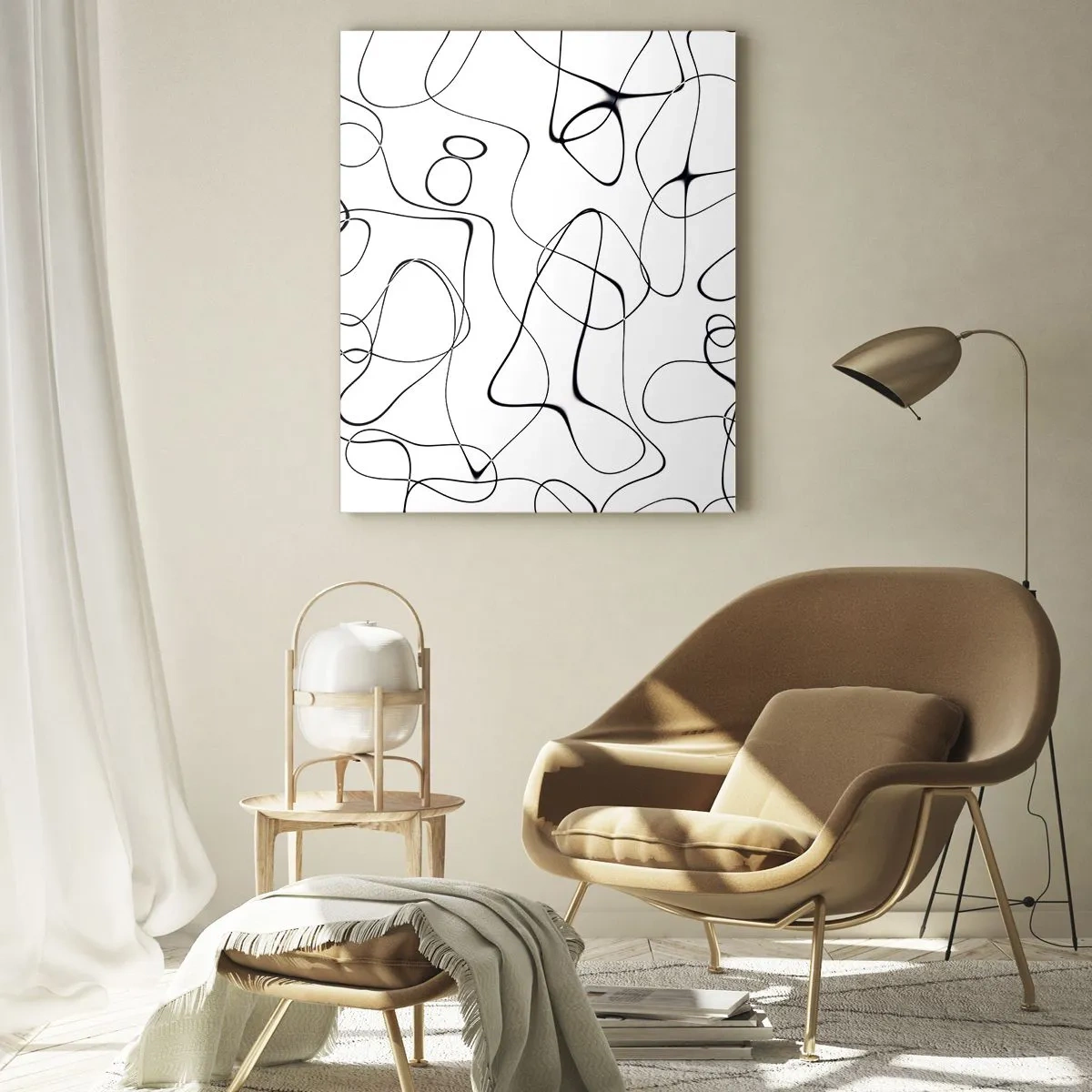 Obraz na szkle - Abstrakcyjne czarne linie na białym tle - 50x70cm - Ścieżki życia, koleje losu - Nowoczesna dekoracja ścienna do salonu, kuchni i sypialni ARTTOR