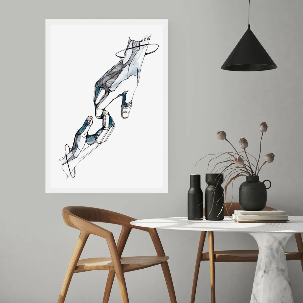 Plakat - Abstrakcyjne ręce w artystycznej kompozycji linii i kolorów - 50x70cm - Dobry gest - Nowoczesna dekoracja ścienna do salonu, kuchni i sypialni ARTTOR