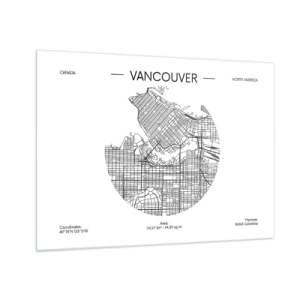 Obraz na szkle - Mapa Vancouver z układem ulic w czarno-białym stylu - 70x50cm - Anatomia Vancouver - Nowoczesna dekoracja ścienna do salonu i sypialni ARTTOR
