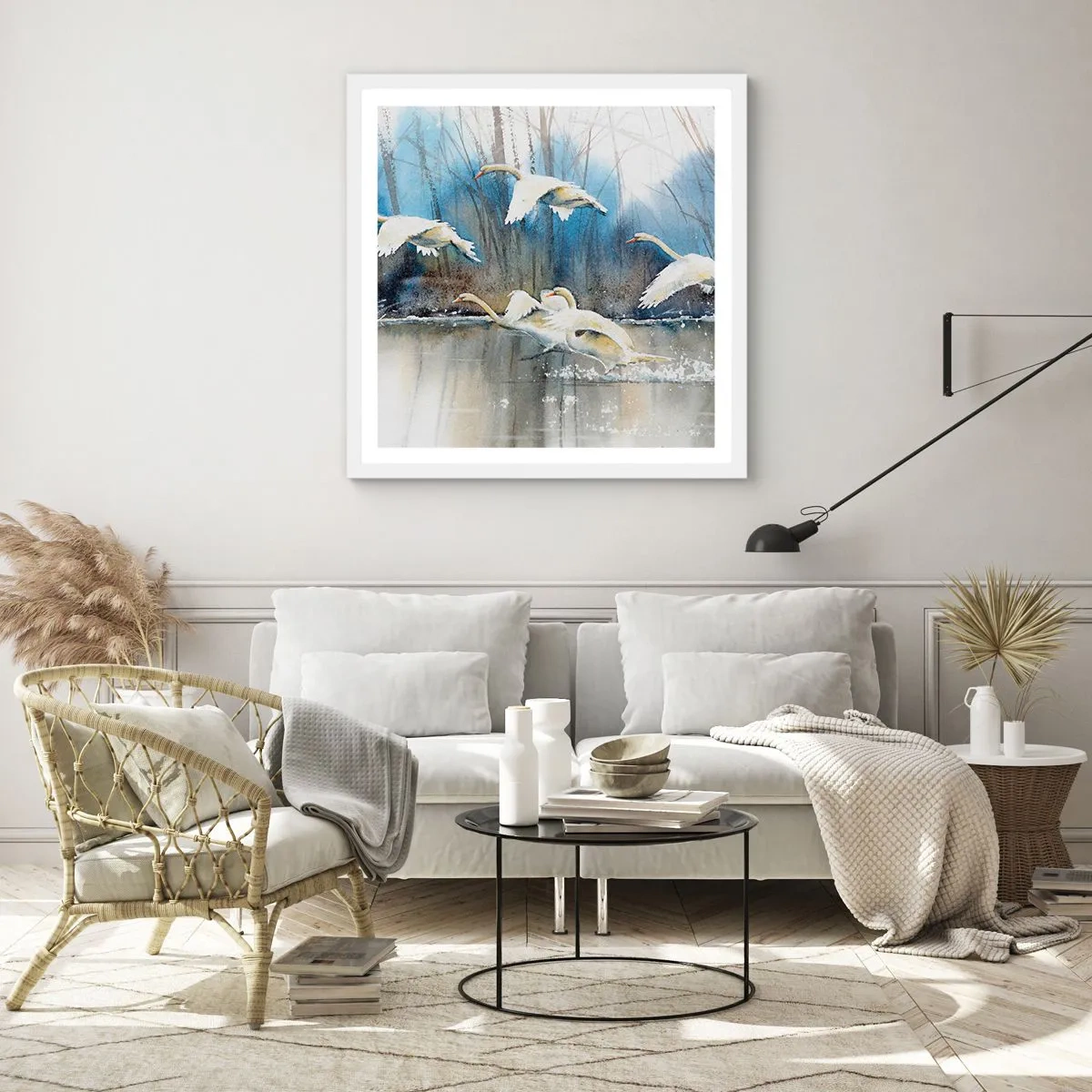 Plakat w białej ramie - Jak w baśni o dzikich łabędziach - 30x30 cm
