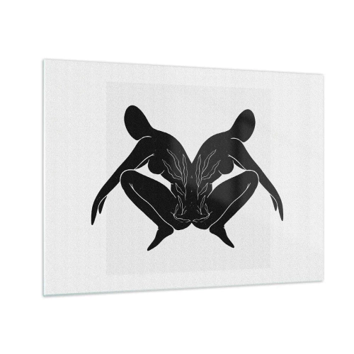 Obraz na szkle - Czarne postacie tworzące symetryczne serce na białym tle - 70x50cm - Wspólna dusza - Nowoczesna dekoracja ścienna do salonu i sypialni ARTTOR
