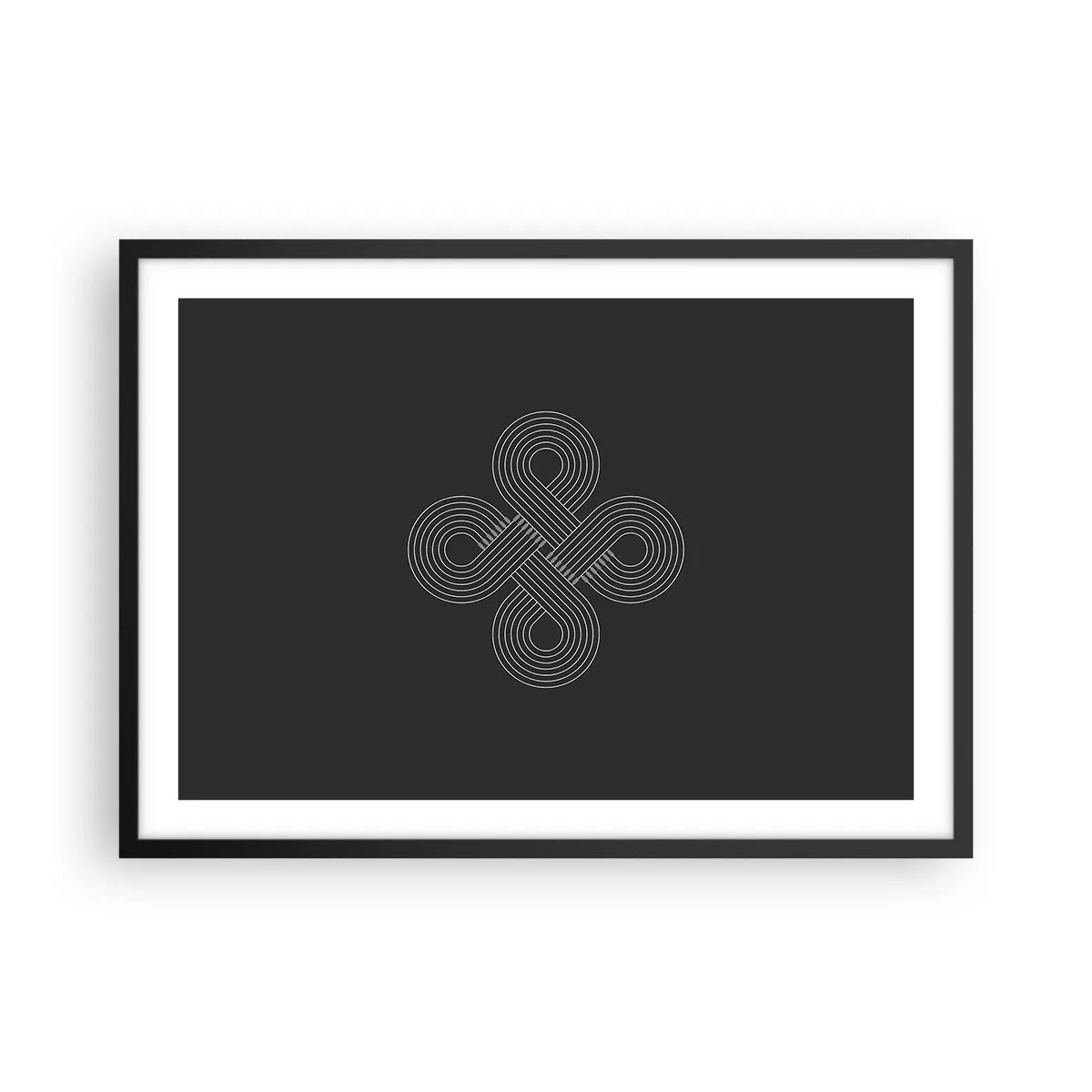 Plakat w czarnej ramie - Celtycki wzór w minimalistycznym stylu na czarnym tle - 70x50cm - W duchu celtyckim - Nowoczesna dekoracja ścienna do salonu i sypialni ARTTOR