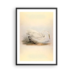 Plakat w czarnej ramie - Ilustracja czapli na tle pastelowego krajobrazu - 50x70cm - Pani na szuwarach - Nowoczesna dekoracja ścienna do salonu i sypialni ARTTOR