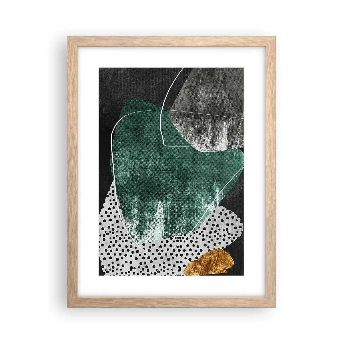 Plakat w ramie jasny dąb - Barwna abstrakcja z płatkiem złota - 30x40 cm