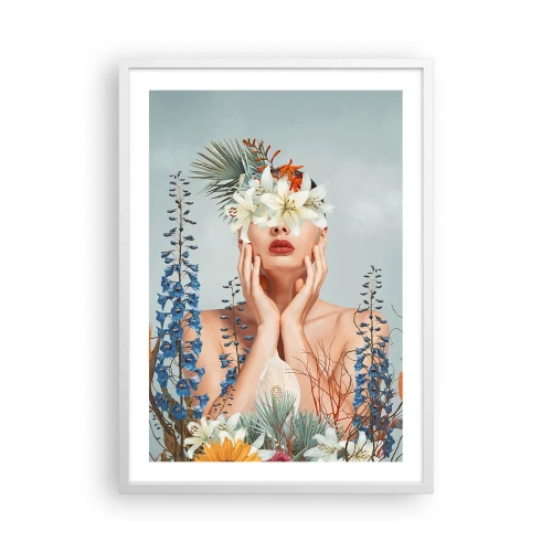 Plakat w białej ramie - Kobieta – kwiat - 50x70 cm