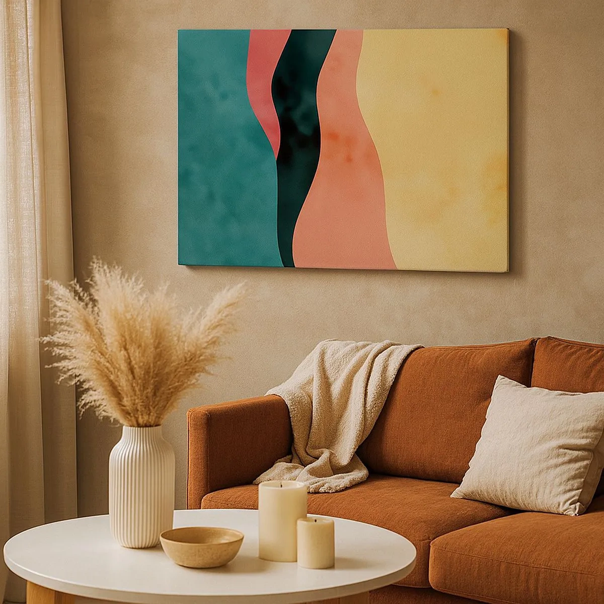 Obraz na płótnie - Abstrakcyjne fale w pastelowych barwach - 70x50cm - Zgodna niezgodność - Nowoczesna dekoracja ścienna do salonu i sypialni ARTTOR