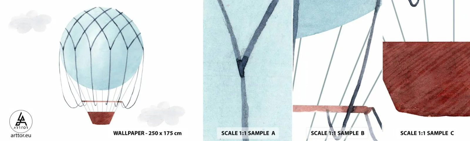 Fototapeta Próbka Standard Eco - Cały w chmurach - Dziecięcy, Balon, Minimalizm - 100x30 cm