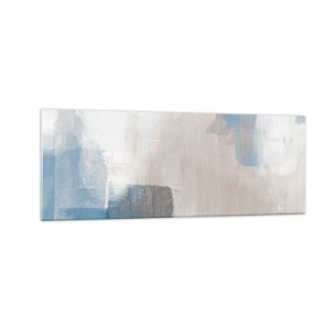 Obraz na szkle - Abstrakcyjne kształty w odcieniach błękitu i beżu - 140x50cm - Abstrakcja różowa za zasłoną błękitu - Nowoczesna dekoracja ścienna do salonu i sypialni ARTTOR