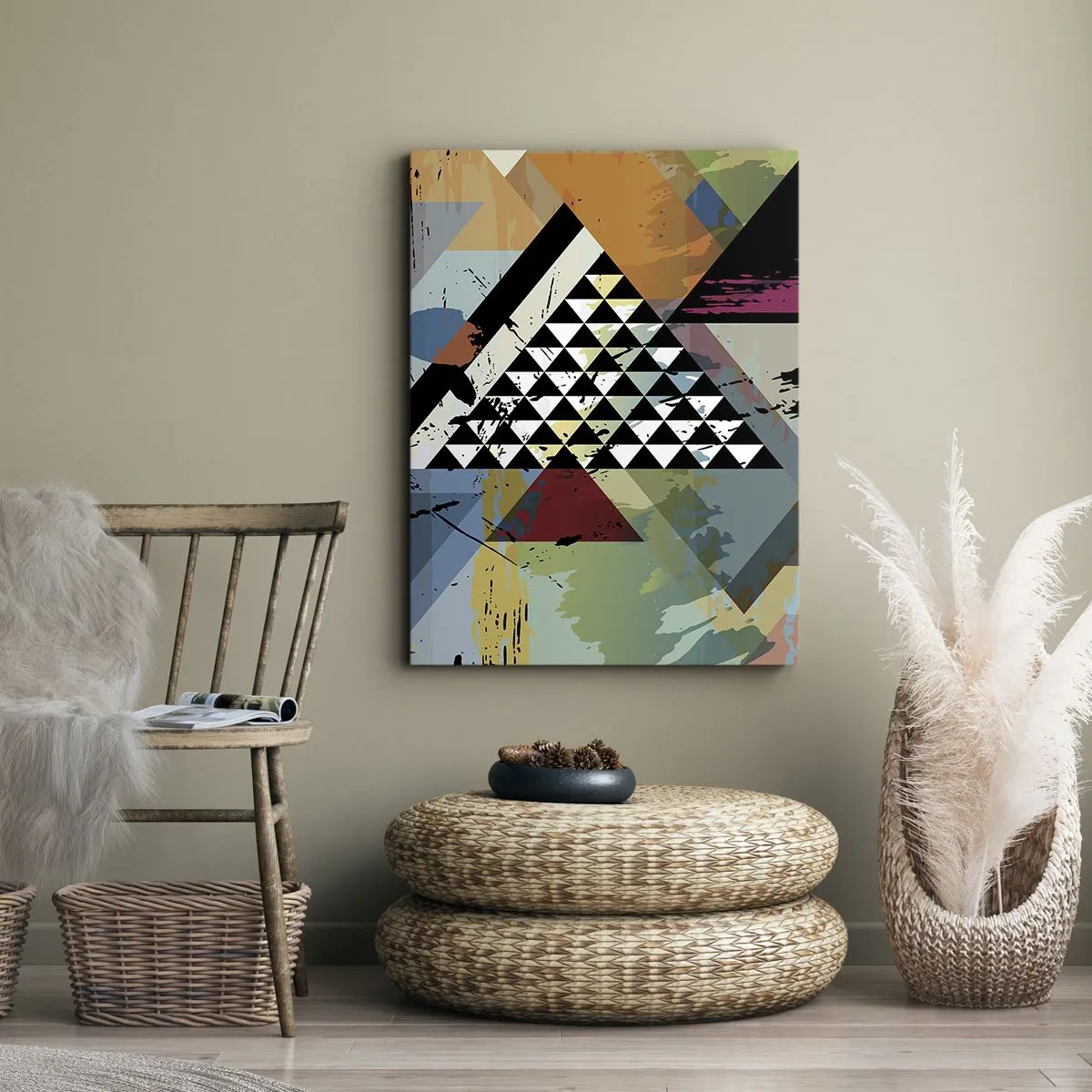 Obraz na płótnie - Abstrakcyjna kompozycja geometrycznych kształtów i barw - 80x120cm - Jakie to proste - Nowoczesna dekoracja ścienna do salonu i sypialni ARTTOR