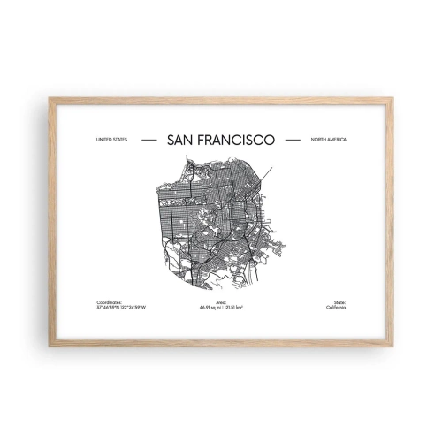 Plakat w ramie jasny dąb - Anatomia San Francisco - 70x50 cm