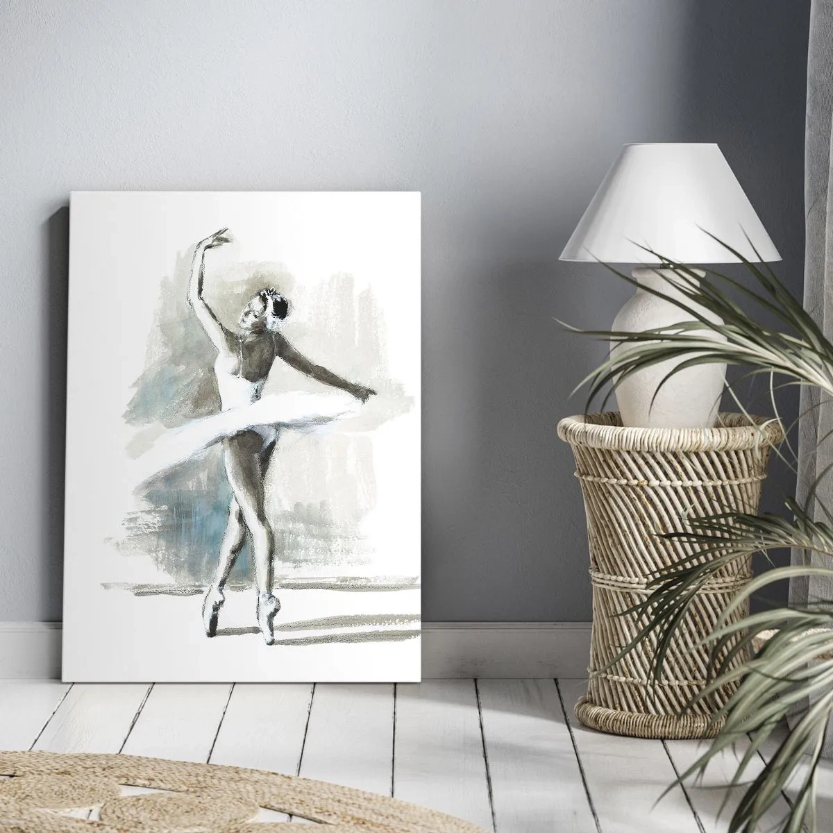 Obraz na płótnie - Baletnica w białym stroju na tle pastelowego tła - 50x70cm - Zaklęta w łabędzia - Nowoczesna dekoracja ścienna do salonu, kuchni i sypialni ARTTOR