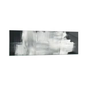 Obraz na szkle - Białe abstrakcyjne pociągnięcia na ciemnym tle - 160x50cm - Utkane z pionu i poziomu - Nowoczesna dekoracja ścienna do salonu i sypialni ARTTOR