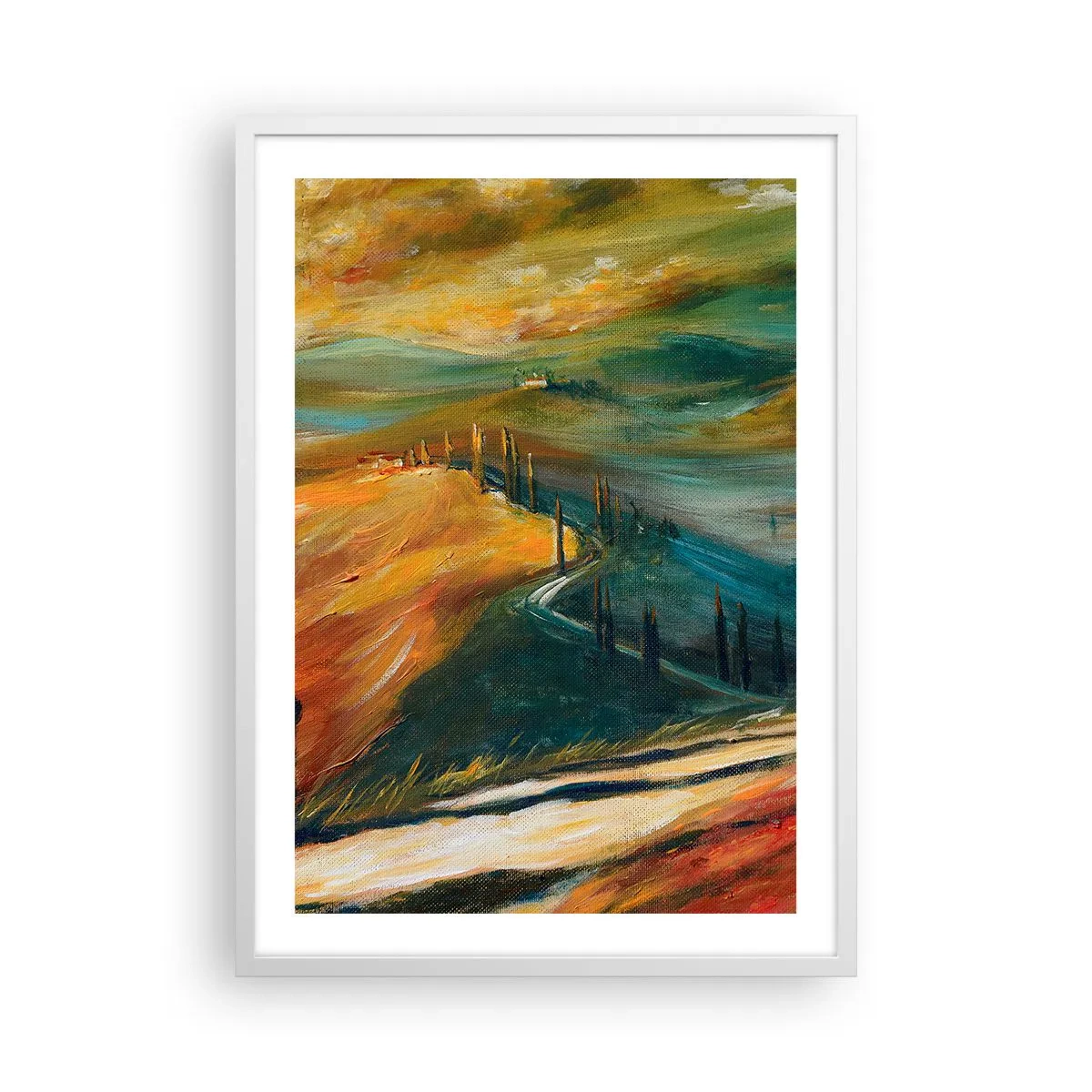 Plakat w białej ramie - Toskański pejzaż - 50x70 cm