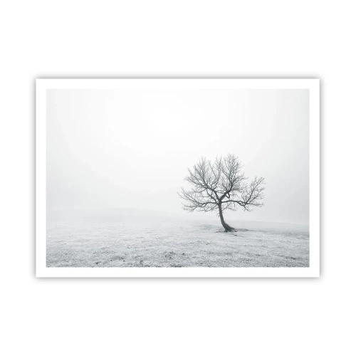 Plakat - Samotne drzewo w zimowej mgle na pustym polu - 100x70cm - Przeciw nicości - Nowoczesna dekoracja ścienna do salonu i sypialni ARTTOR