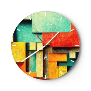 Zegar ścienny - Kolorowe geometryczne bloki w stylu abstrakcyjnym - 30x30cm - Festiwal kątów prostych - Nowoczesna dekoracja ścienna do salonu, kuchni i sypialni ARTTOR