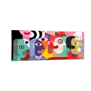 Obraz na szkle - Kolorowa abstrakcja z geometrycznymi twarzami - 140x50cm - My od pana Picassa - Nowoczesna dekoracja ścienna do salonu i sypialni ARTTOR