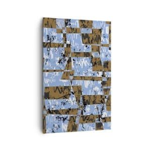 Obraz na płótnie - Abstrakcyjna kompozycja z prostokątów w odcieniach brązu i niebieskiego - 80x120cm - Nieludowa wycinanka - Nowoczesna dekoracja ścienna do salonu i sypialni ARTTOR