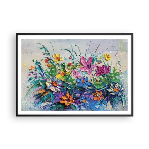 Plakat w czarnej ramie - Kolorowy bukiet kwiatów namalowany techniką impasto - 100x70cm - Wcale nie-martwa natura - Nowoczesna dekoracja ścienna do salonu i sypialni ARTTOR