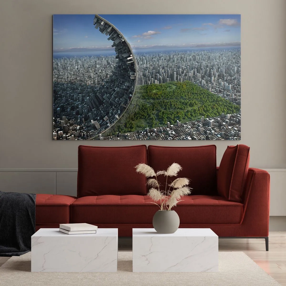 Obraz na szkle - Miasto ze spektakularnym efektem załamania przestrzeni - 70x50cm - Natura jest wieczna - Nowoczesna dekoracja ścienna do salonu i sypialni ARTTOR