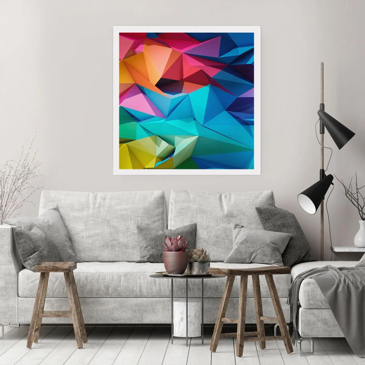 Plakat - Tęczowe origami - 50x50 cm