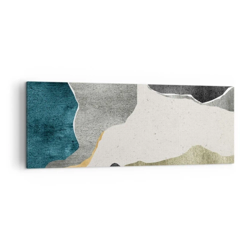 Obraz na płótnie - Geometryczne formy w odcieniach szarości, zieleni i złota - 140x50cm - Mozaikowa kompozycja z nitką złota - Nowoczesna dekoracja ścienna do salonu i sypialni ARTTOR