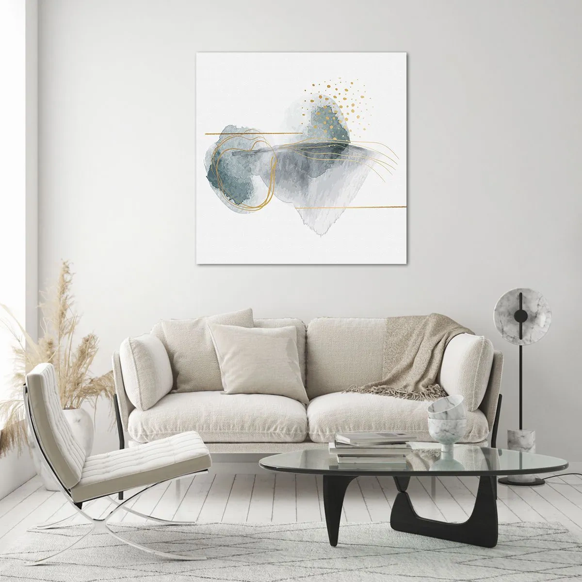 Obraz na szkle - O związkach szarości i złota - 40x40 cm