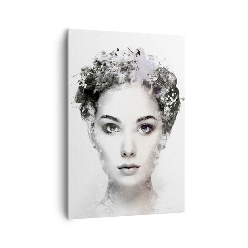 Obraz na płótnie - Artystyczny portret kobiety z delikatnymi abstrakcyjnymi akcentami - 70x100cm - Portret niezwykle stylowy - Nowoczesna dekoracja ścienna do salonu i sypialni ARTTOR