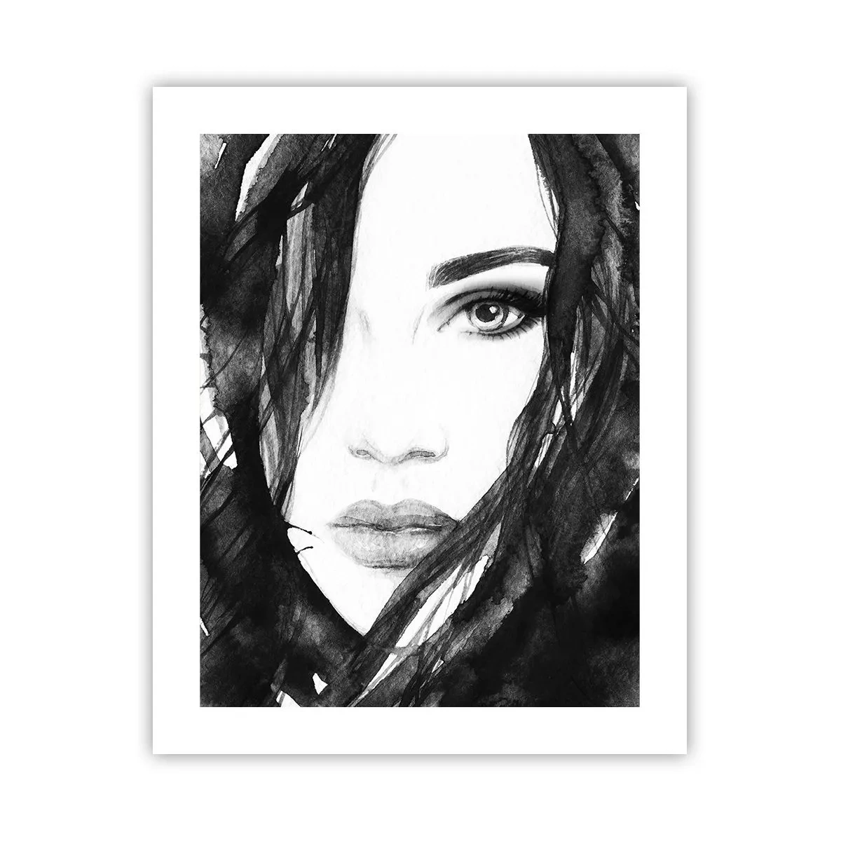 Plakat - Portret damy w czerni i bieli - 40x50 cm