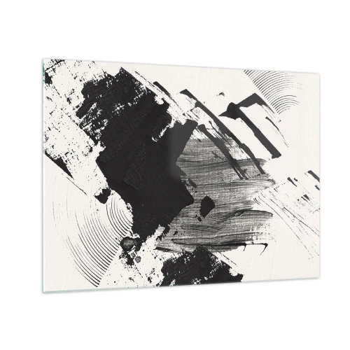 Obraz na szkle - Ekspresyjna abstrakcja w czerni i bieli z dynamicznymi pociągnięciami - 70x50cm - Abstrakcja – ekspresja czerni - Nowoczesna dekoracja ścienna do salonu i sypialni ARTTOR