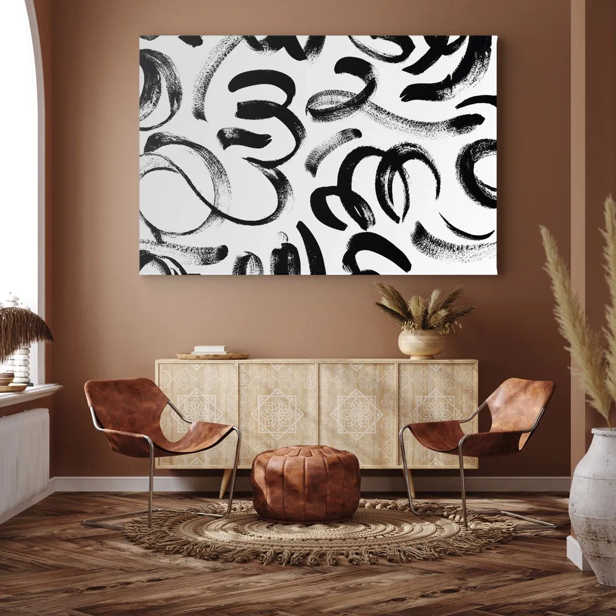Obraz na płótnie - Czarne abstrakcyjne pociągnięcia pędzlem na białym tle - 120x80cm - Czarno na białym - Nowoczesna dekoracja ścienna do salonu, kuchni i sypialni ARTTOR