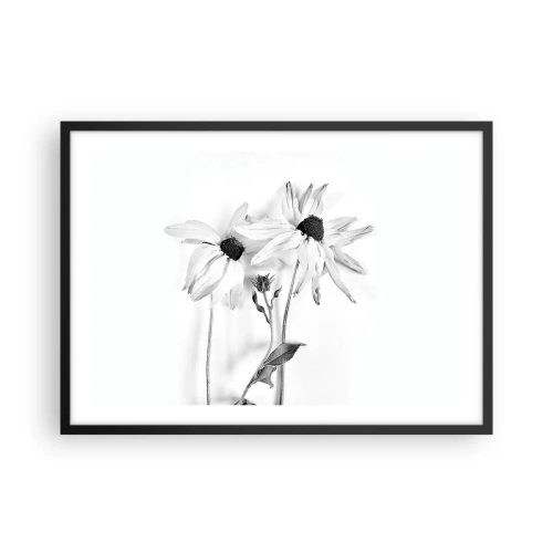 Plakat w czarnej ramie - Czarno-białe kwiaty o subtelnej kompozycji - 70x50cm - Nikt nie chce być sam - Nowoczesna dekoracja ścienna do salonu i sypialni ARTTOR