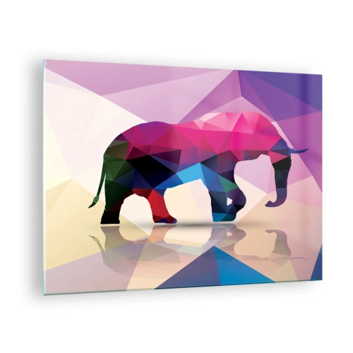 Obraz na szkle - Geometryczny słoń w żywej kolorowej abstrakcji - 70x50cm - Kryształowy dinozaur - Nowoczesna dekoracja ścienna do salonu i sypialni ARTTOR