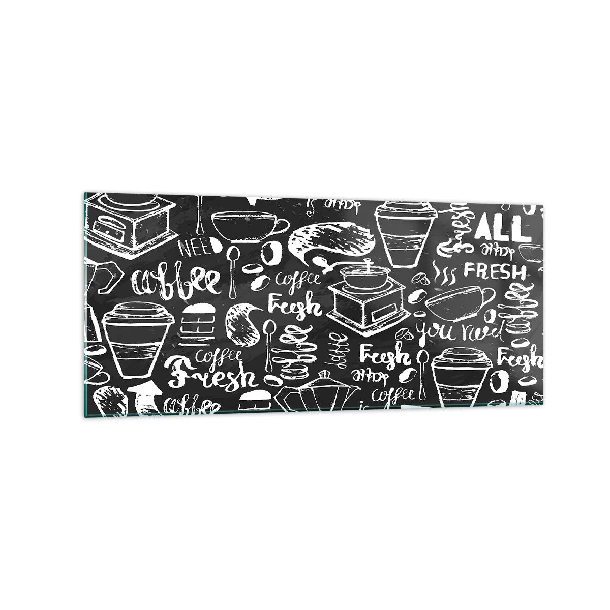 Obraz na szkle - Stylowa grafika kawowa na czarnym tle - 120x50cm - All you need is… - Nowoczesna dekoracja ścienna do salonu i sypialni ARTTOR
