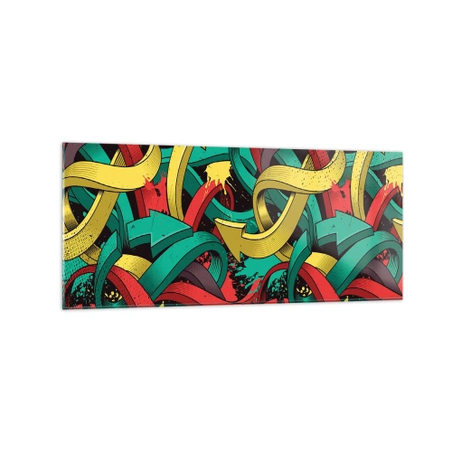 Obraz na szkle - Abstrakcyjne strzałki w żywych kolorach tworzące chaos - 120x50cm - Którędy do celu? - Nowoczesna dekoracja ścienna do salonu i sypialni ARTTOR