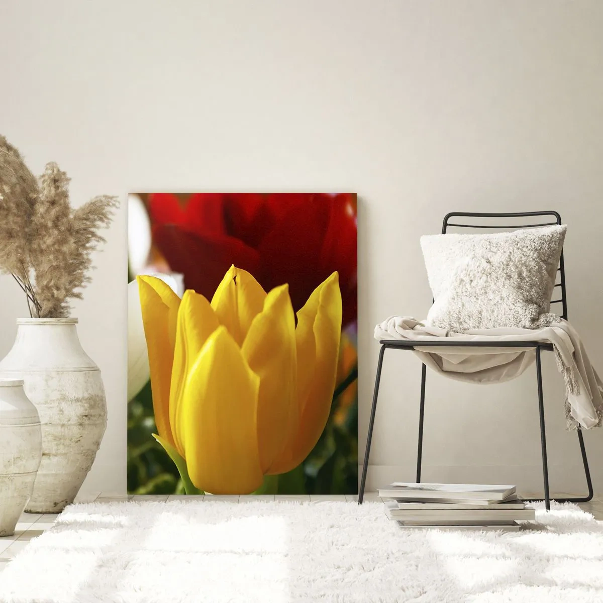 Obraz na szkle - Kolorowe tulipany w zbliżeniu - 50x70cm - Tulipanowa gorączka - Nowoczesna dekoracja ścienna do salonu, kuchni i sypialni ARTTOR