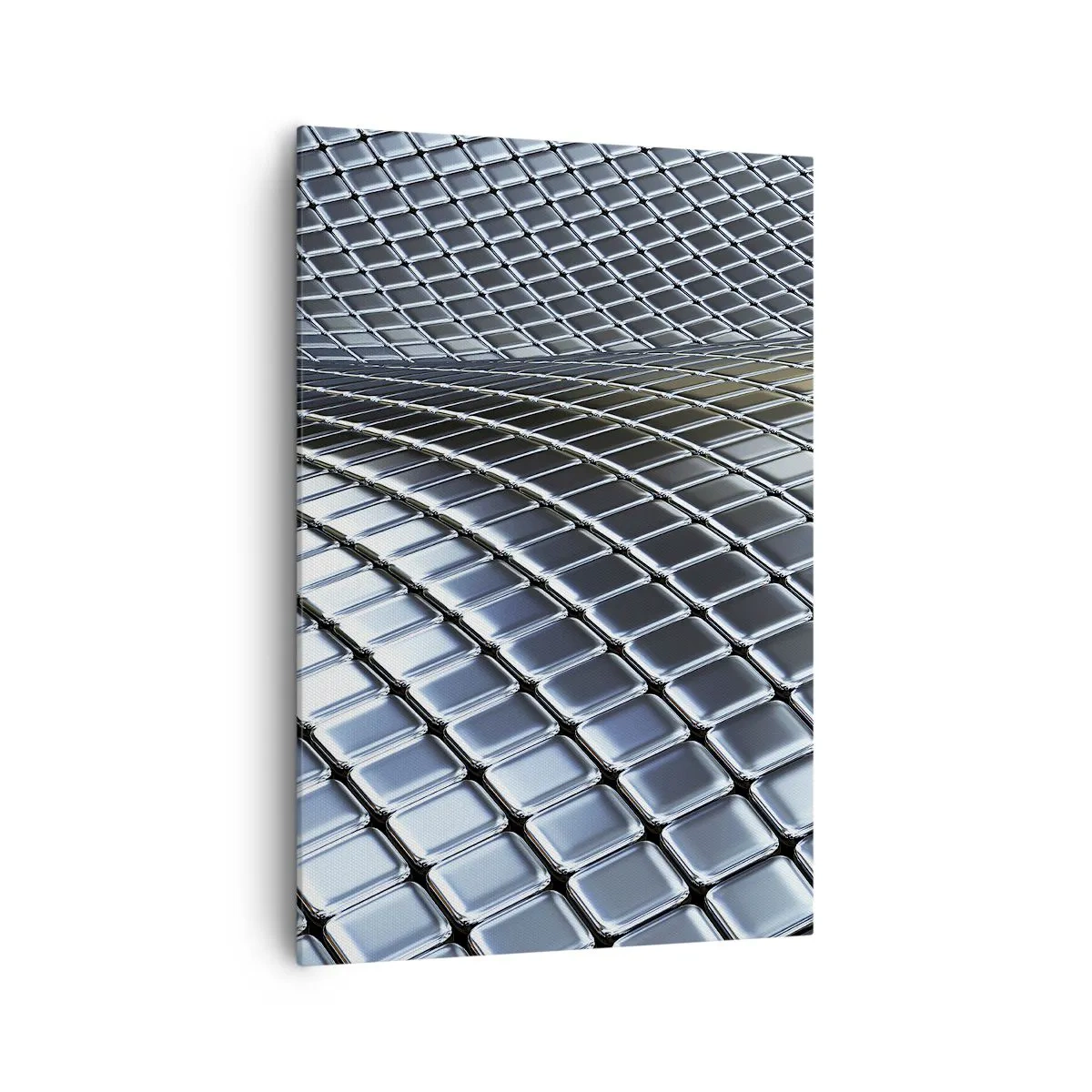 Obraz na płótnie - Nowoczesna struktura z metalicznych kwadratów - 70x100cm - Metaliczna srebrna fala - Nowoczesna dekoracja ścienna do salonu i sypialni ARTTOR